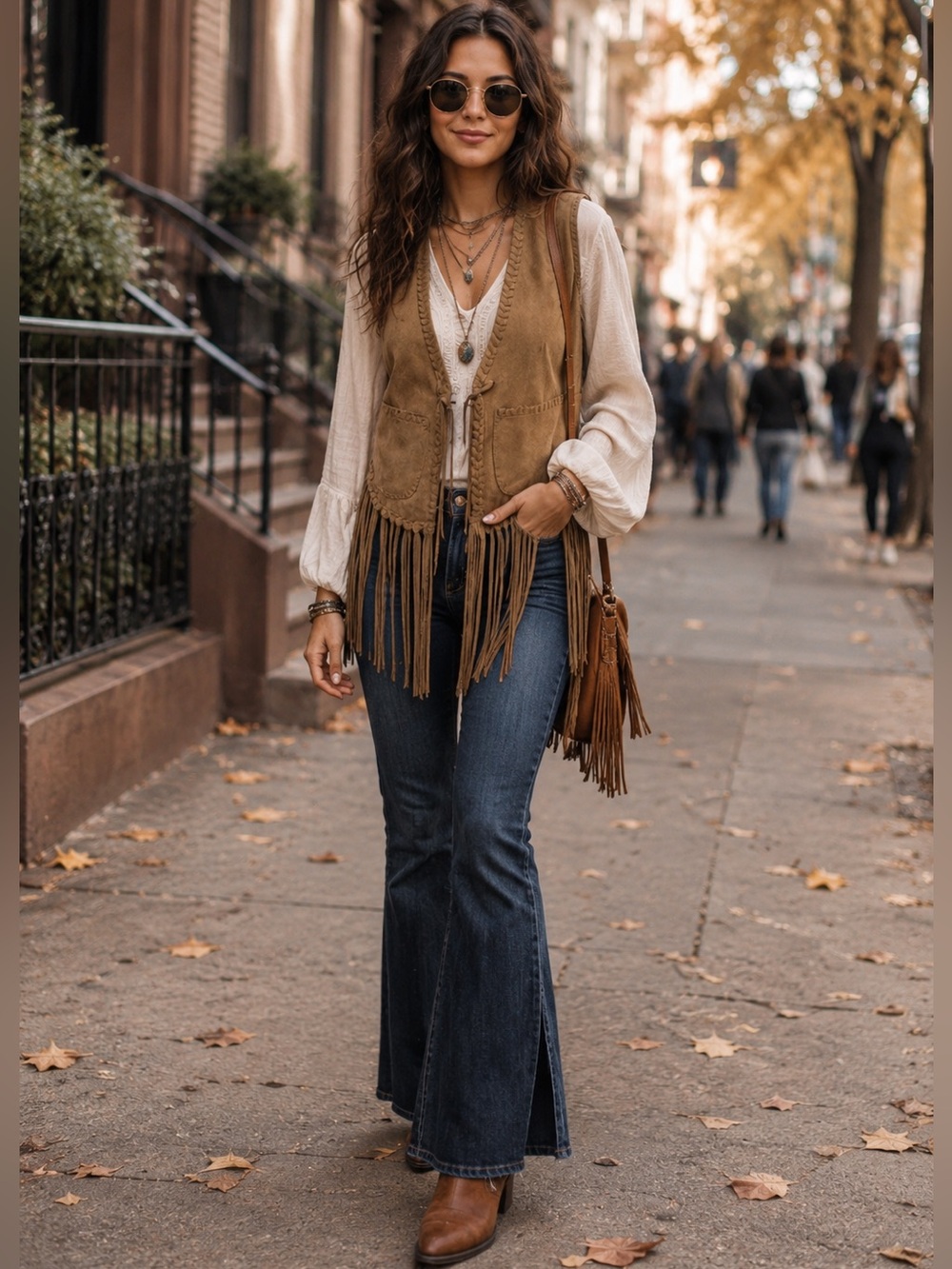 JESSICA SIMPSON Navajo Brown Faux Suede Fringe Boho Southwestern Vest M